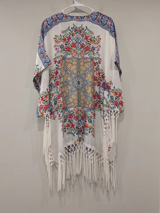 Johnny Was Silk Fringe Floral Kimono Size Small - Picture 5 of 8